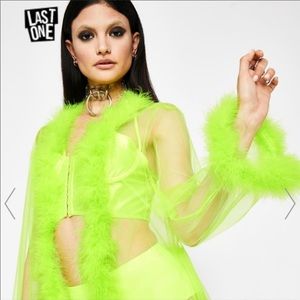 NWT Dolls Kill Neon Green Sheer Robe w/ Fuzzy Trim-Sold out online